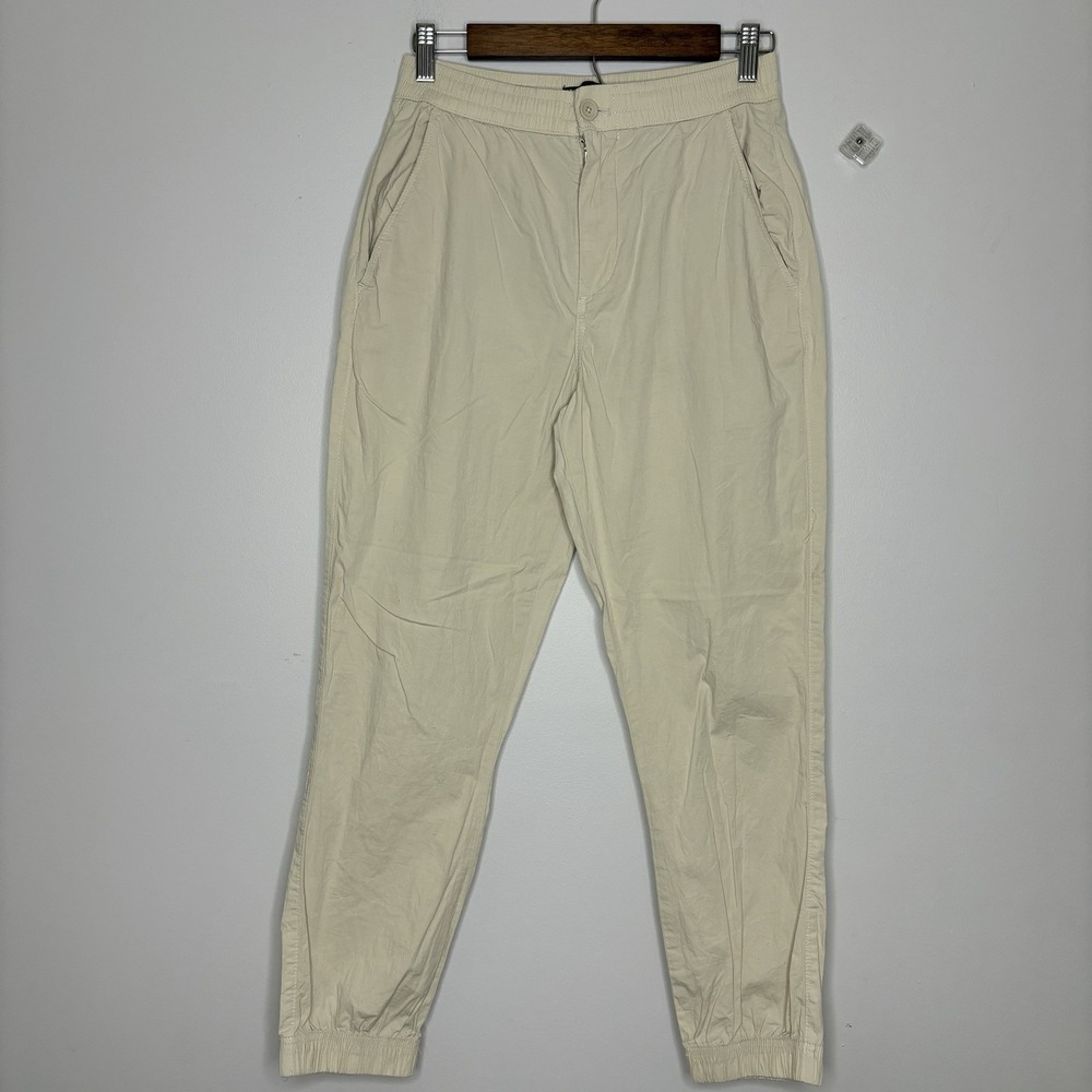 Zara Denim Wear Pants Small Ivory Jogger Minimalist Neutral Beige Elastic Casual